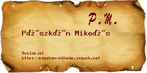 Pászkán Mikeás névjegykártya